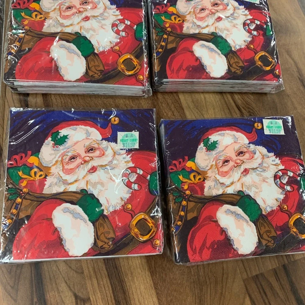 Vintage Santa Claus Christmas Paper Napkins & Tablecloth New Old Stock Decoupage